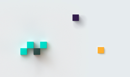 Small scattered boxes in teal, purple, and light orange