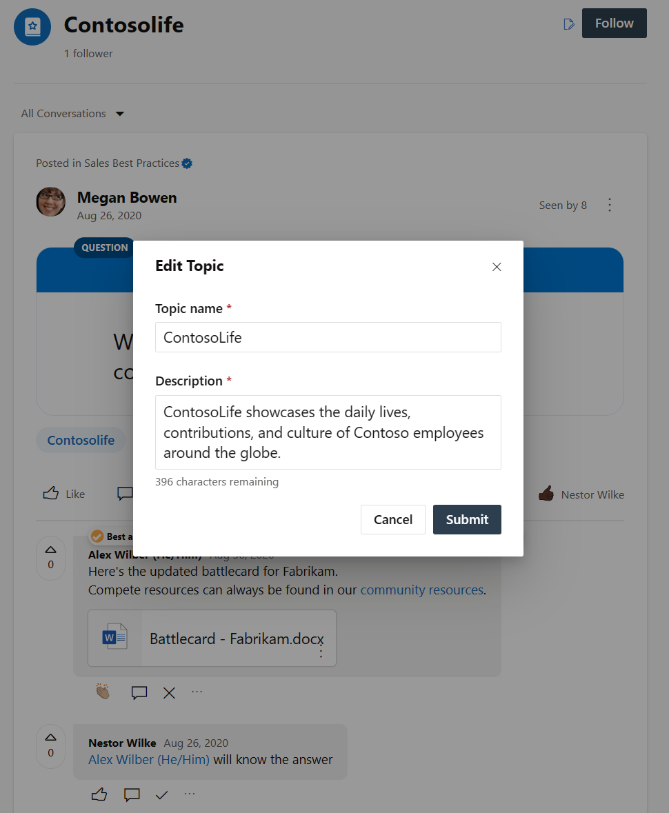 Users who create Yammer topics will now be able to edit the topic title.