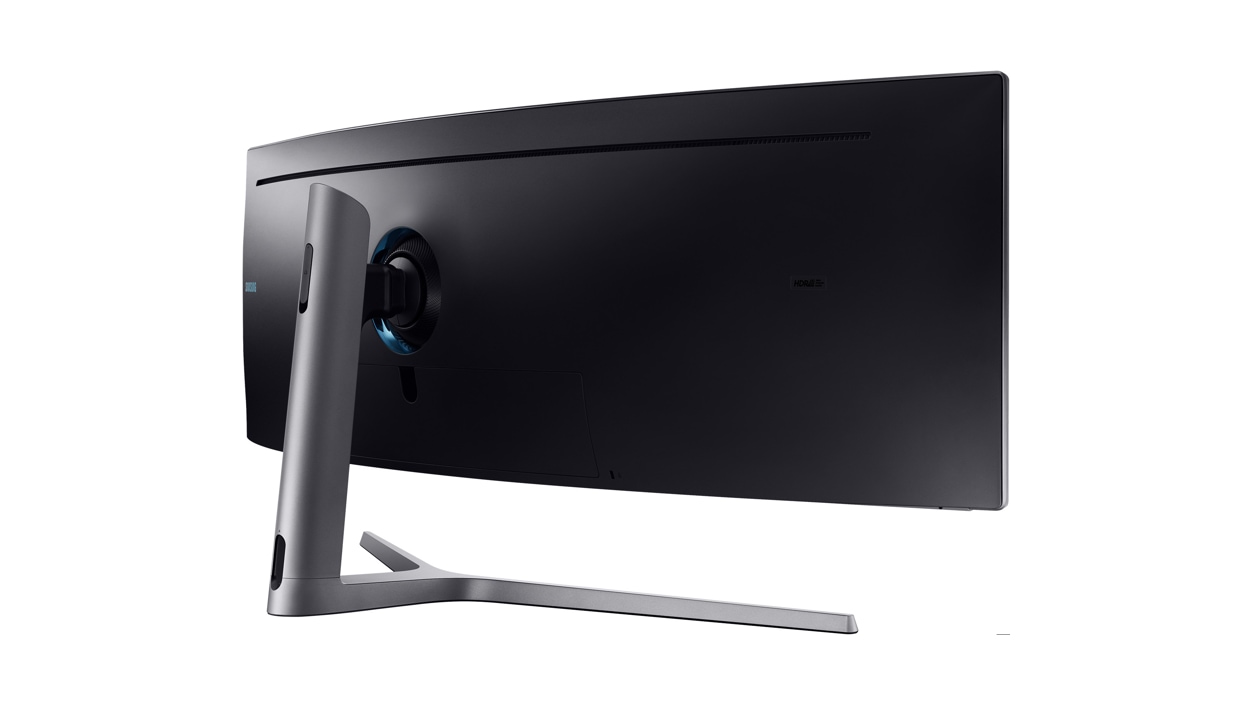 Back right side view of Samsung 49" CHG90 QLED Gaming Monitor 