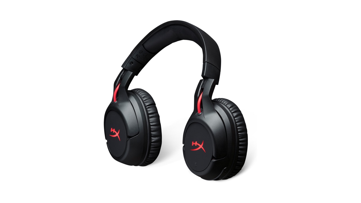 Front left view of the Kingston HyperX Cloud Flight with the ear cups turned 90 degrees