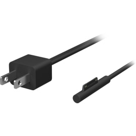 View of the AC plug and magnetic snap-in power adapter for the Microsoft Surface 65W Power Supply.