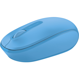 Winkelansicht der zyanblau Microsoft Wireless Mobile Mouse 1850.