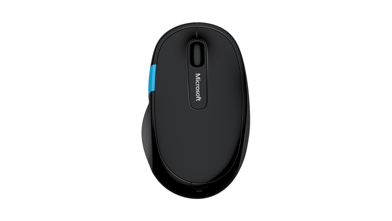 Birdseye view of the Microsoft Sculpt Comfort Mouse.