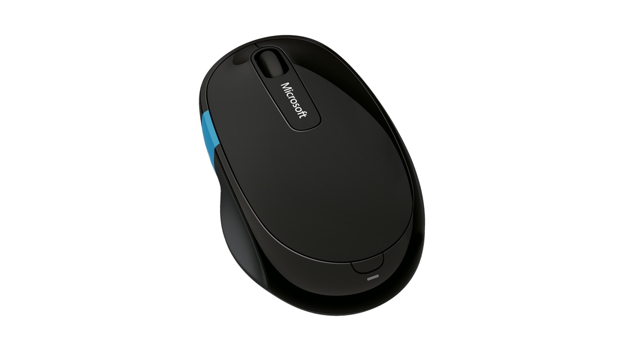 Angled rear view of the Microsoft Sculpt Comfort Mouse.