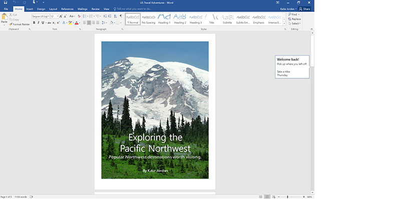 A screen shot from Word