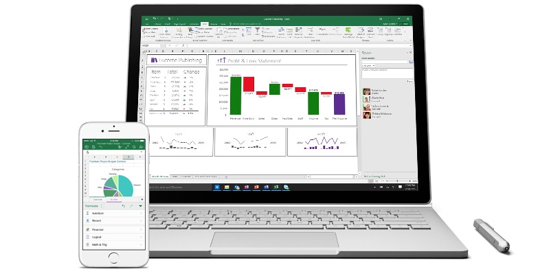 Excel on laptop and on smartphone.