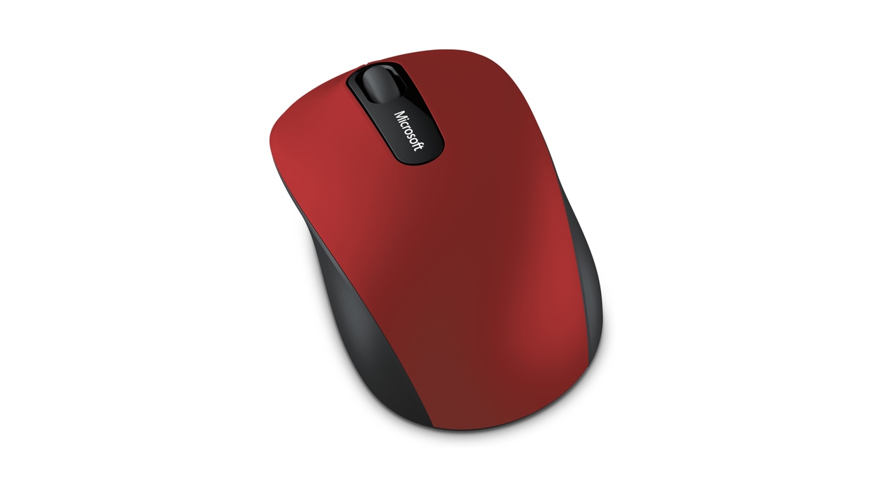 Red Microsoft Bluetooth Mobile Mouse 3600 - Overhead Angled View