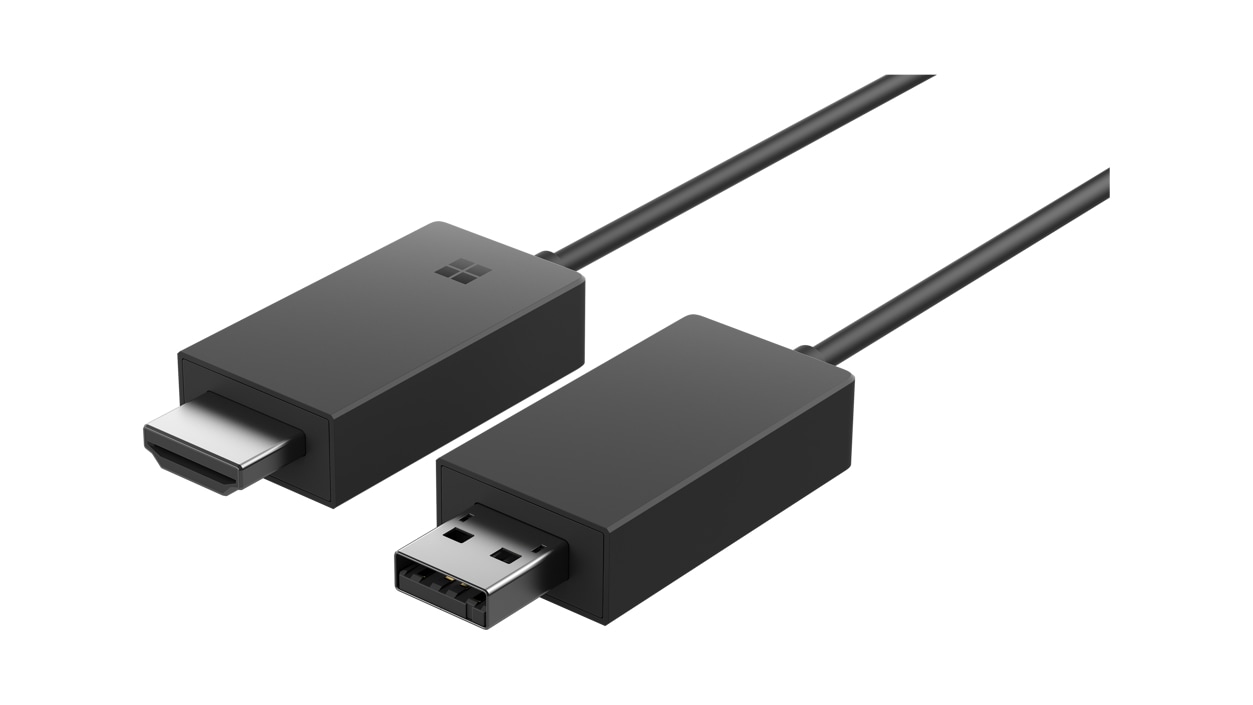 Detail view of the HDMI and USB connectors on the Microsoft Wireless Display Adapter.