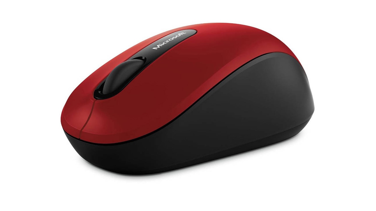 Red Microsoft Bluetooth Mobile Mouse 3600 - Side Angled View