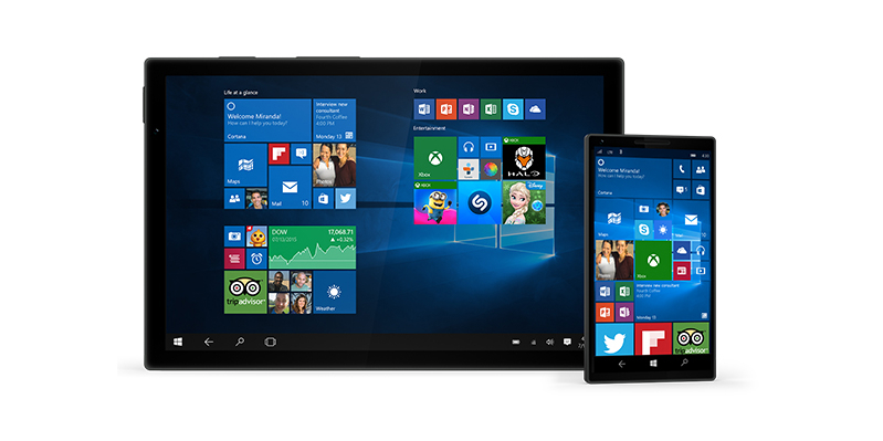 A phone and tablet running Windows 10