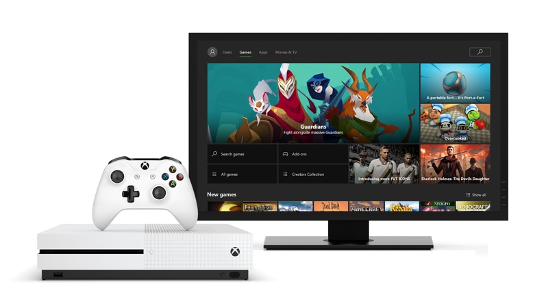 Console e monitor do Xbox one com tela do Xbox