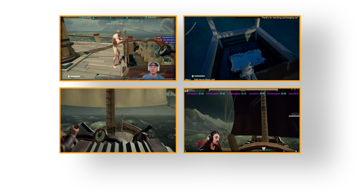 Imagen de cuatro pantallas de jugadores que están viendo la misma partida juntos