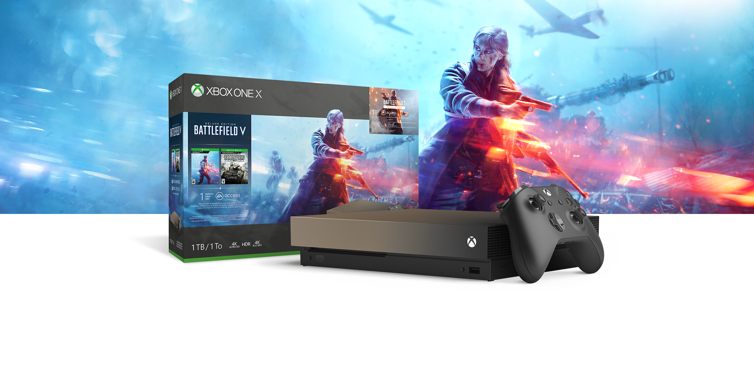 Xbox One X 1TB Console - Gold Rush Special Edition Battlefield V Bundle