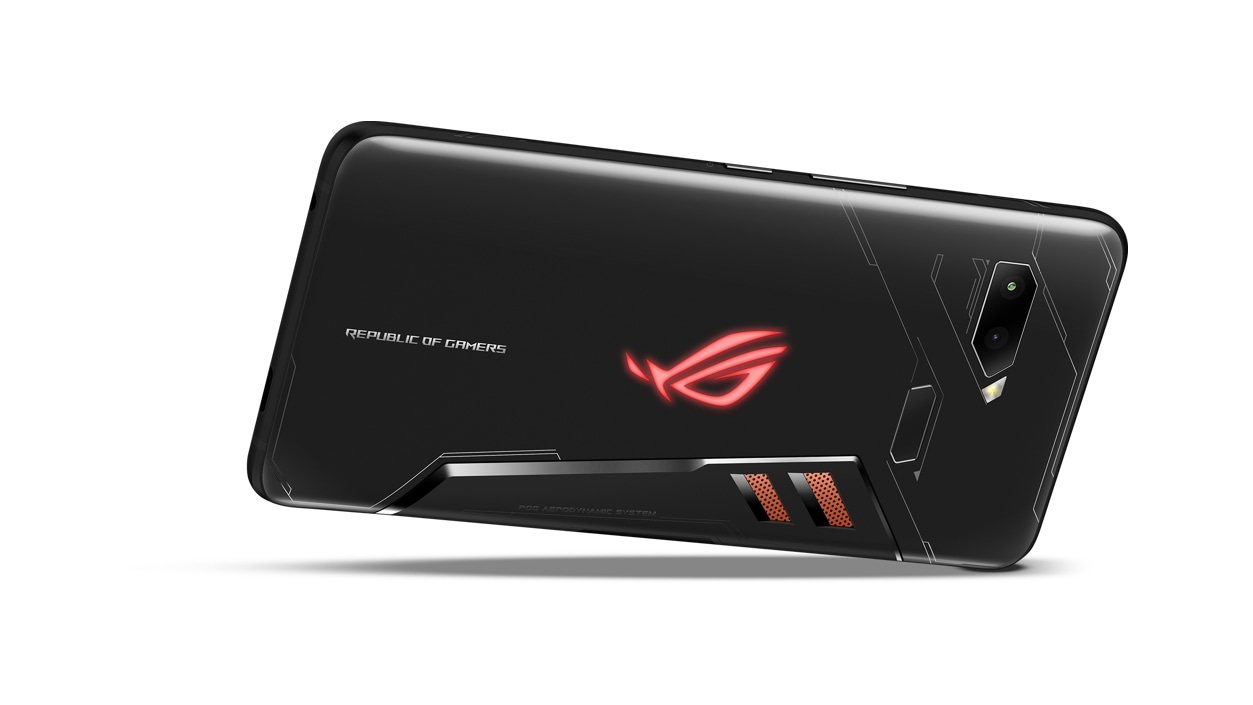 Rear view of the Asus ROG phone in landscape mode