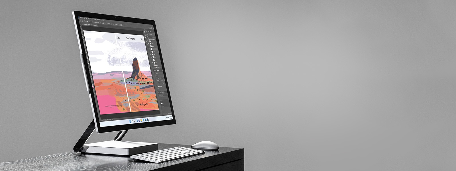 جهاز Surface Studio 2 موضوع على مكتب