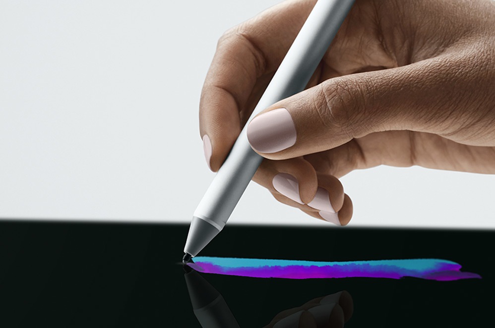 Surface Pen interacting with the screen of Surface Studio 2