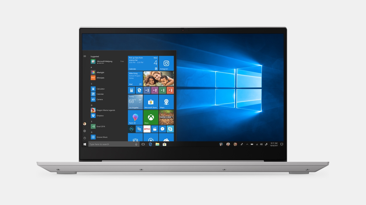 Lenovo IdeaPad S340 laptop from the front with Windows on screen