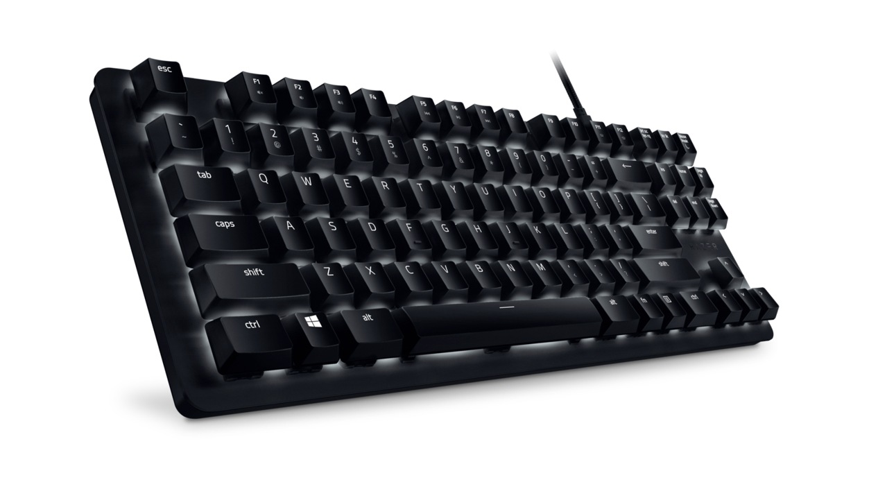 Razer Black Widow Lite Keyboard from a side angle.