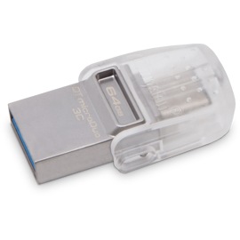 Front left view of the Kingston 64GB DT microDuo 3C, USB 3.0/3.1 + Type-C flash drive