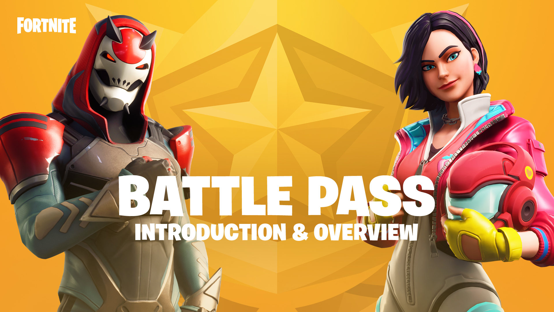 fortnite battle pass introduction and overview two fortnite characters posing with a large - fortnite laguna starter pack code