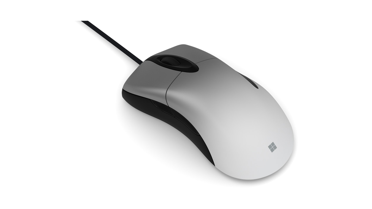 Back left view of Microsoft Pro IntelliMouse in Shadow White