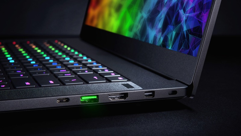 A close up of the connection ports of the Razer Blade 15 Max-Q Gaming Laptop