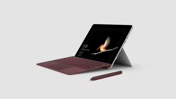 Surface Go at an angle with a Surface Pen