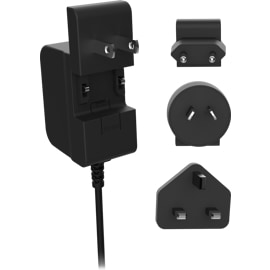 An image of the PDP Power Supply for Xbox Adaptive Controller, and its interchangeable NA, EU, UK, and AU plugs.