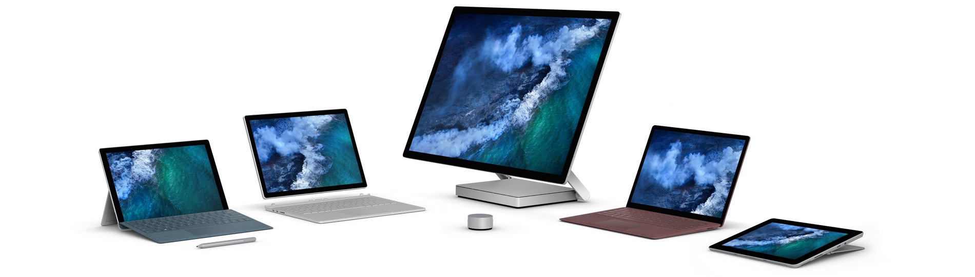Surface Pro, Surface Book 2, Surface Studio, Surface Laptop ve Surface Go dahil olmak üzere Surface ailesi