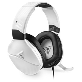 Front side view of Turtle Beach Recon 200 Gaming Headset for Xbox One in white showing microphone 