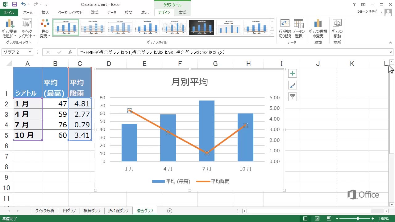 ビデオ 複合グラフを作成する Excel