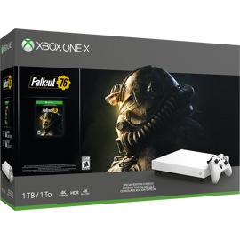 Xbox One X Robot White Fallout 76-Bundles mit Verpackungsdesign