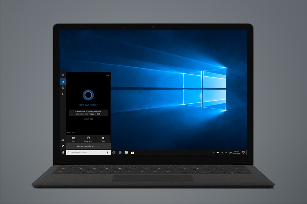 Black Surface Laptop 2 with Windows start screen