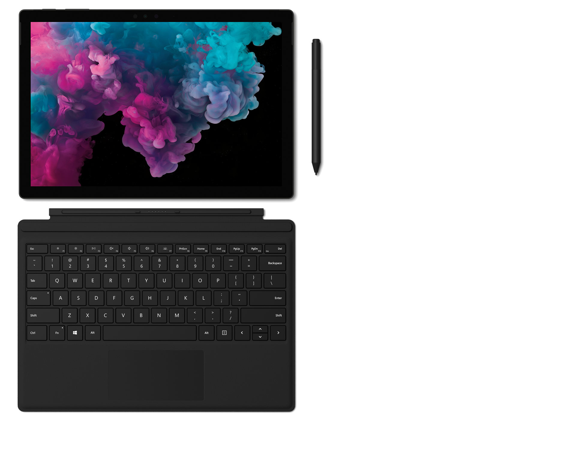 Surface Pro 6 with Surface Type Cover, Surface Pen and Surface Arc Mouse. 