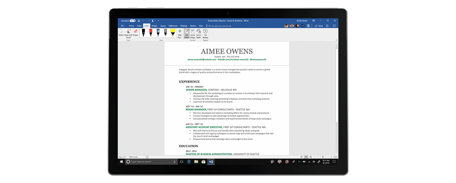 Tablet screen showing Ink Editor