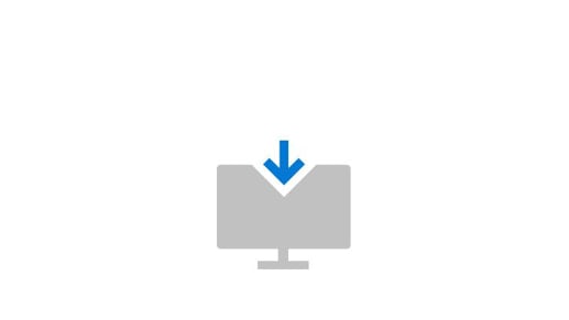 Серый моноблочный ПК с синей стрелкой, входящей в него, указывая на загрузку приложения