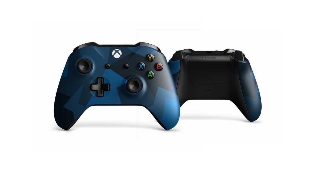 Front and rear views of the Xbox Wireless Controller – Midnight Forces II Special Edition 
