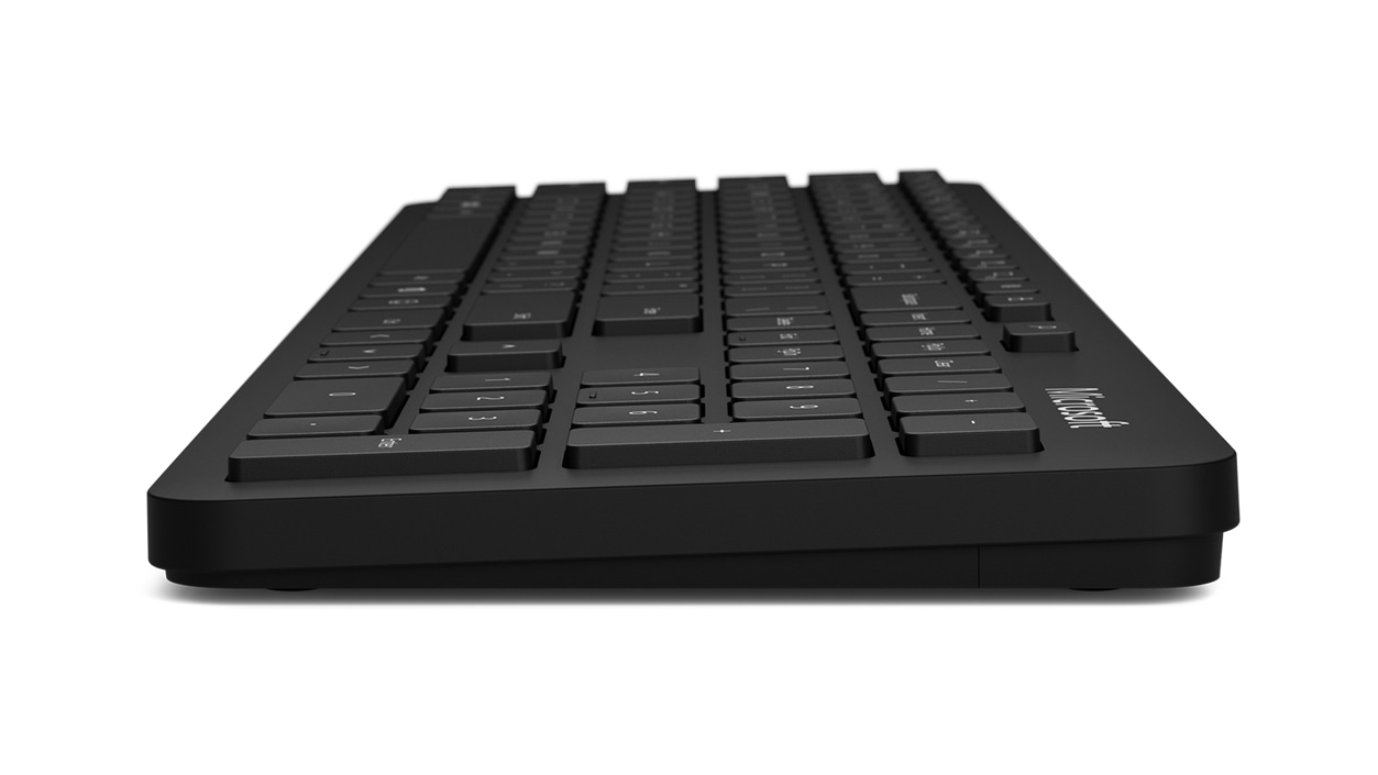 Side view that highlights the sleek profile of Microsoft Bluetooth® Keyboard