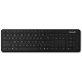 Widok z góry na klawiaturę Microsoft Bluetooth® Keyboard z widocznymi klawiszami skrótu i klawiaturą numeryczną
