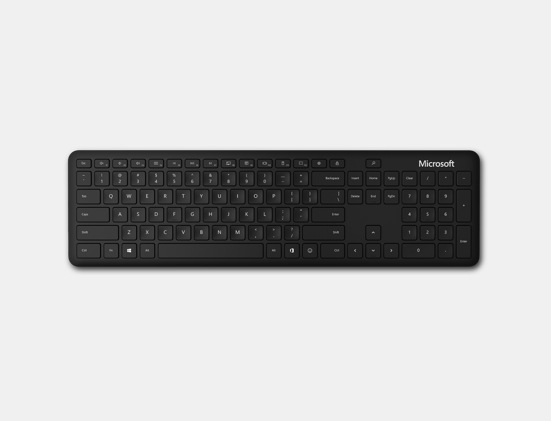 Top view of Microsoft Bluetooth® Keyboard that shows the shortcut keys and number pad.