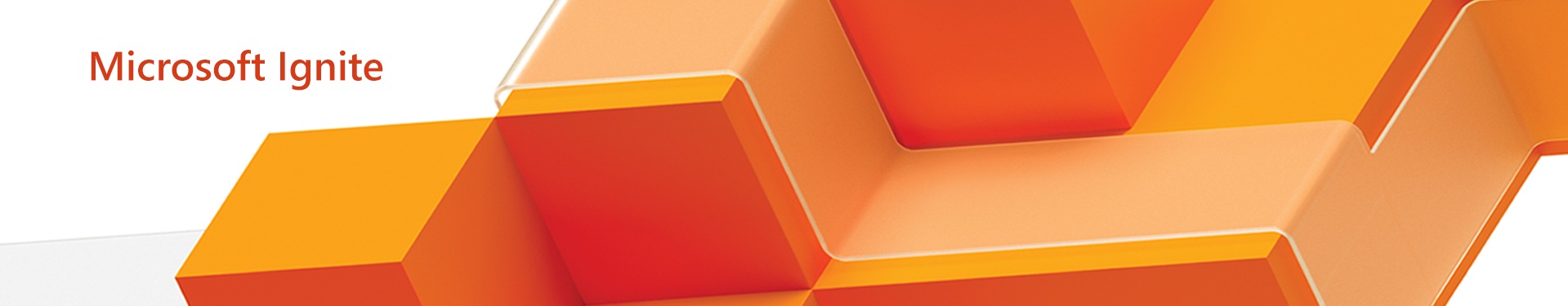 Microsoft Ignite event graphic composed of a bright orange geometric pattern with a clear band forming a path over the top