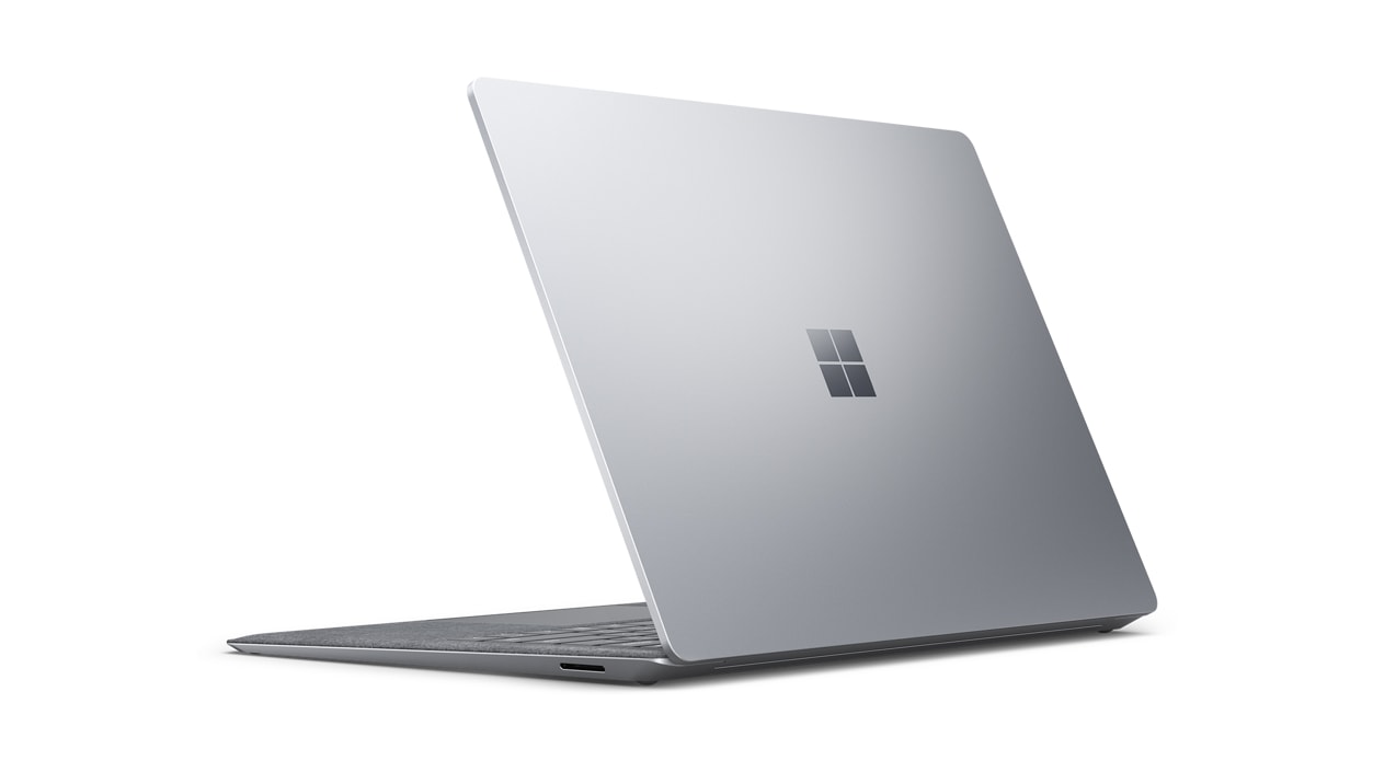 Surface Laptop 3 13.5 inch in Platinum color rear view.