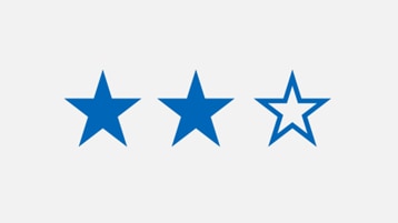 Blue icon of three stars, two filled in and one outlined.