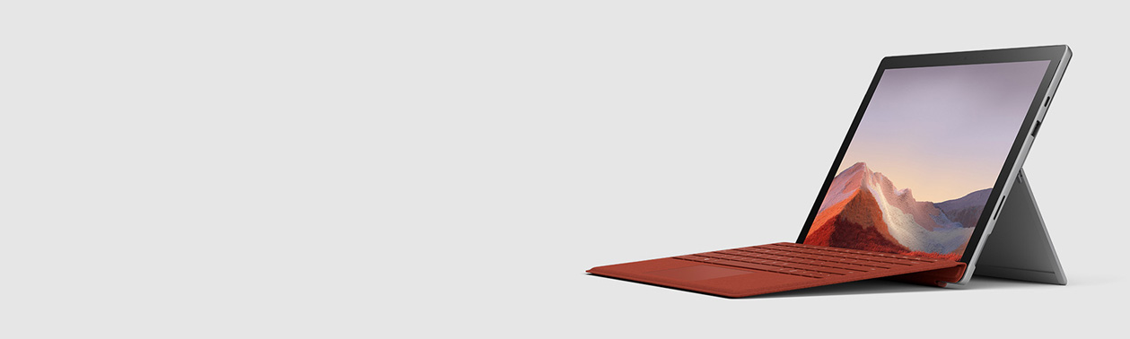 화면으로 산을 보여주는 새로운 Surface Pro 7.