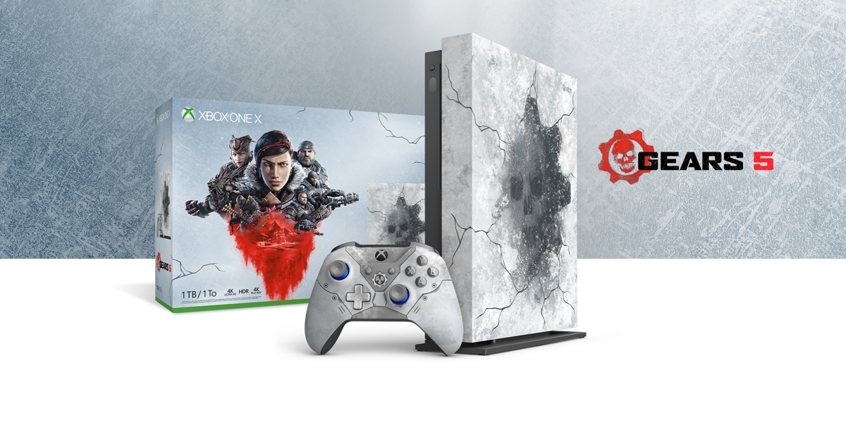 Xbox One X Gears 5 Limited Edition bundle with ice textured background