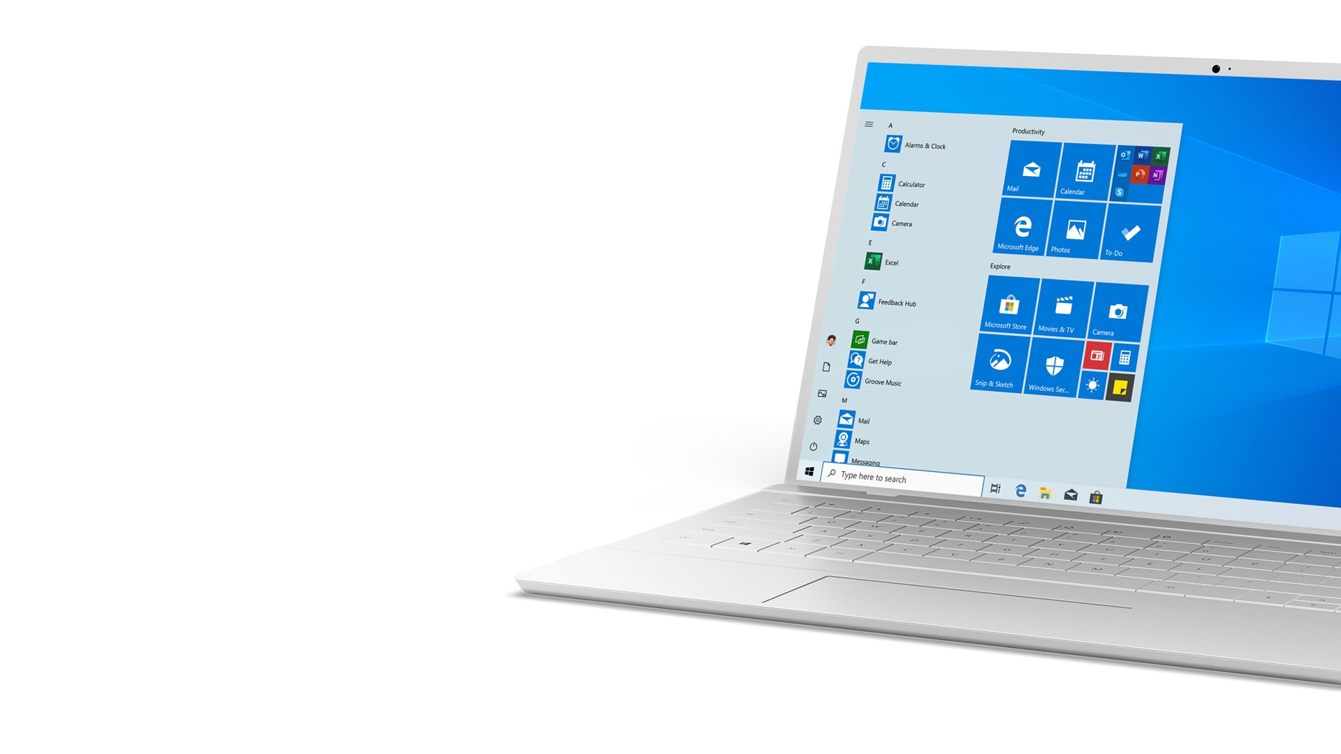 Windows 10-es laptop a kezdőképernyővel