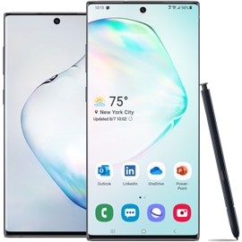 Front and rear view of Samsung Galaxy Note10 with S Pen
