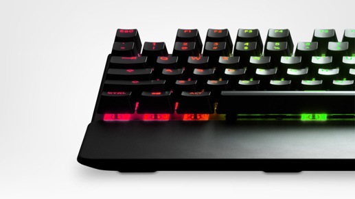 Close up of Steel Series Apex 7 - Red Switch keys colors