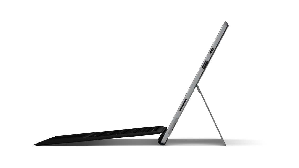 Microsoft Surface Pro 7 bundle with Surface Type Cover in Black, from the side