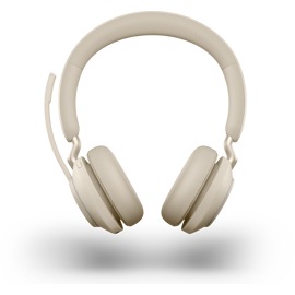 A pair of black Microsoft Teams-certified Jabra Evolve2 65 headphones.